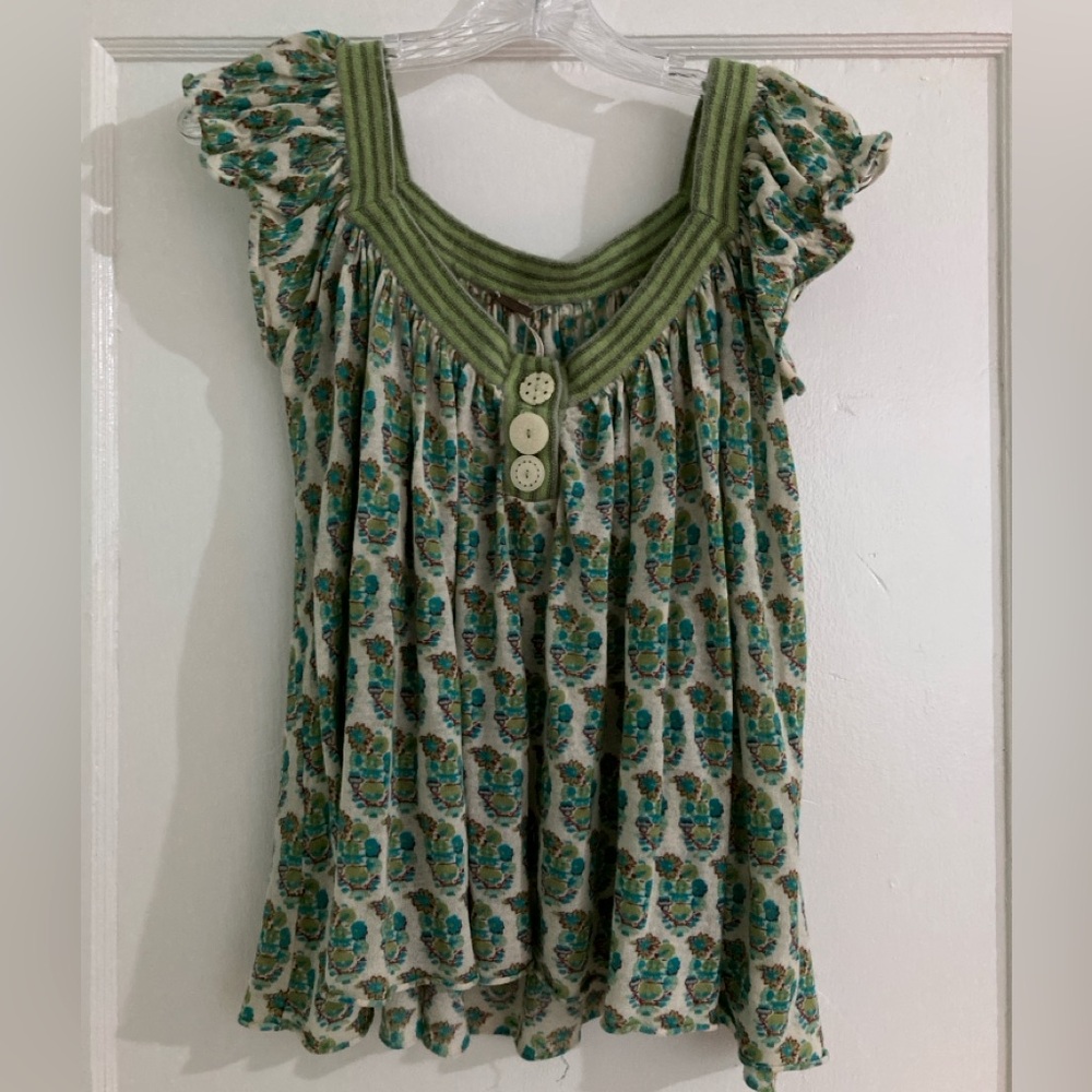 Free People Green Floral Blouse